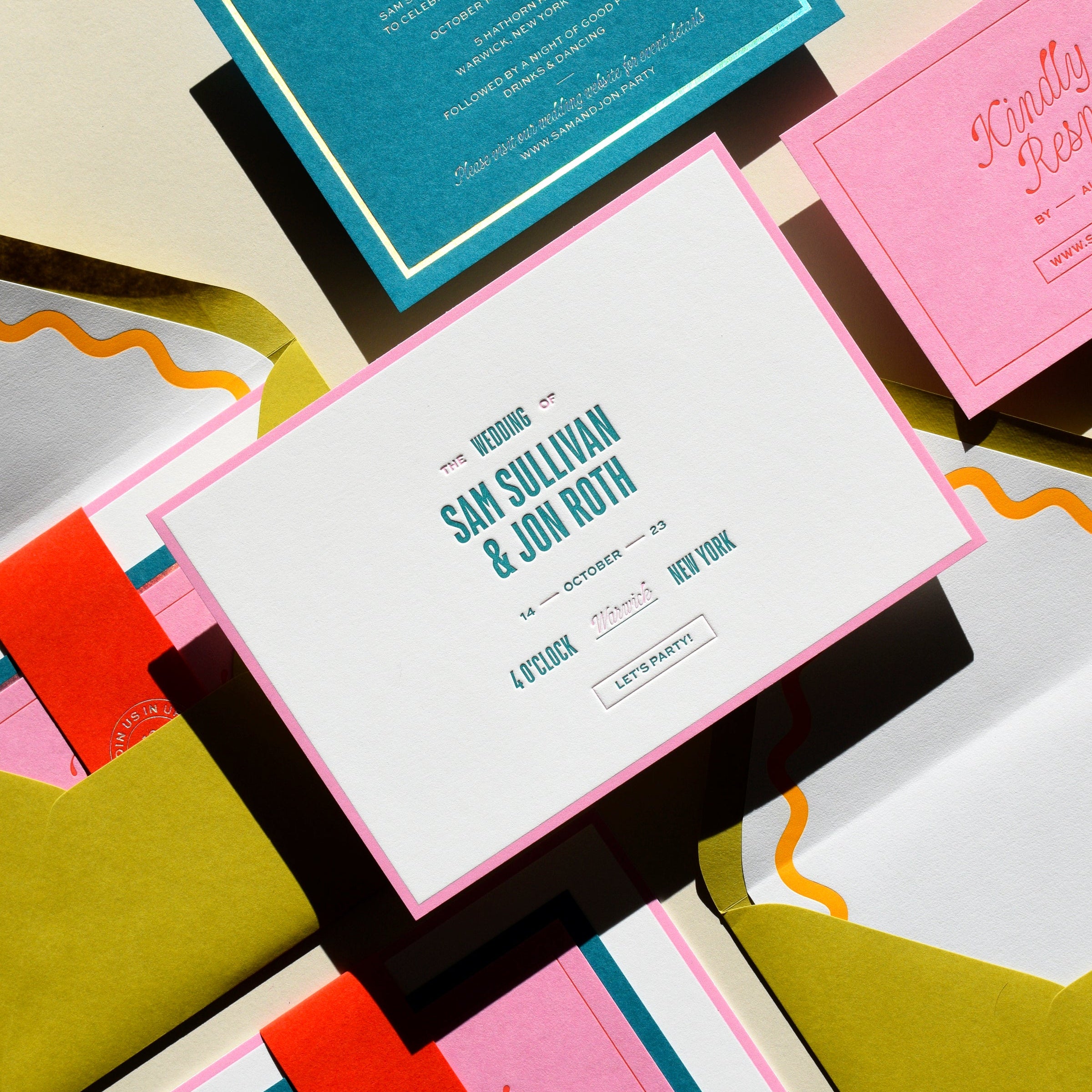 Colorful Letterpress Wedding Invitations
