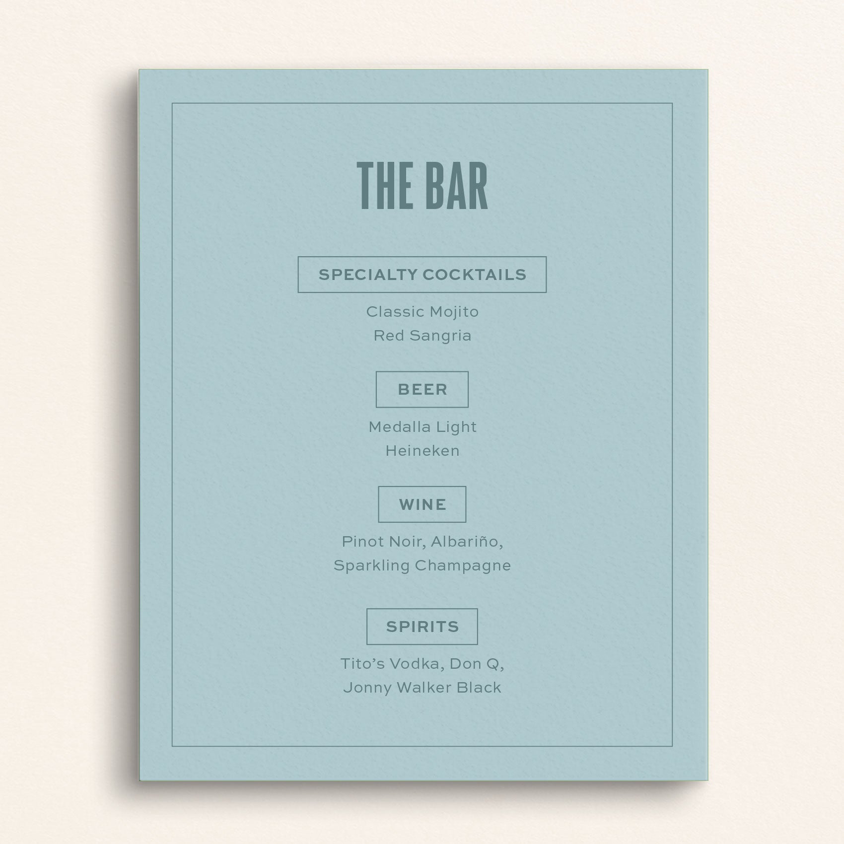 The Resort Collection: Bar Menu