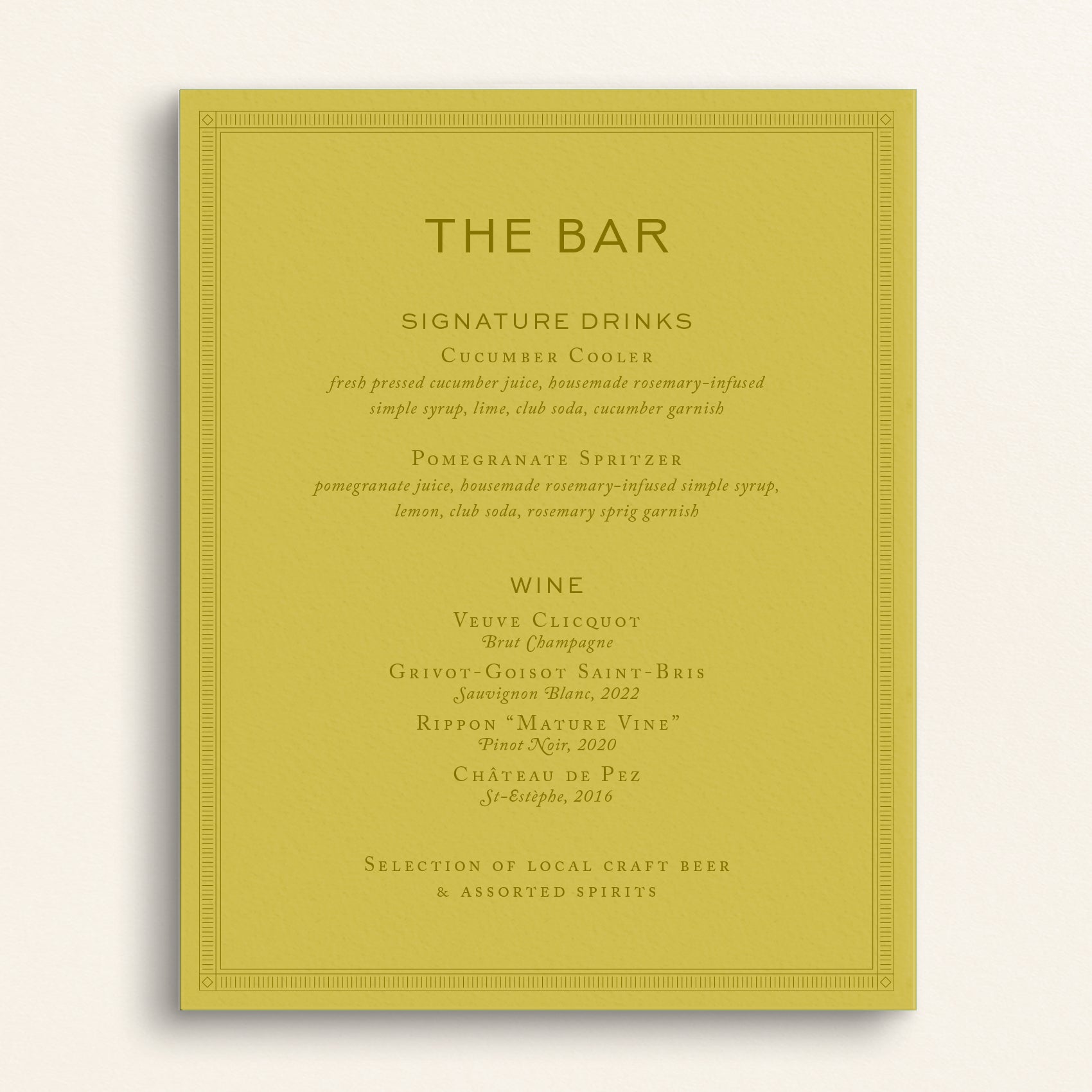 The Craftsman Collection: Bar Menu