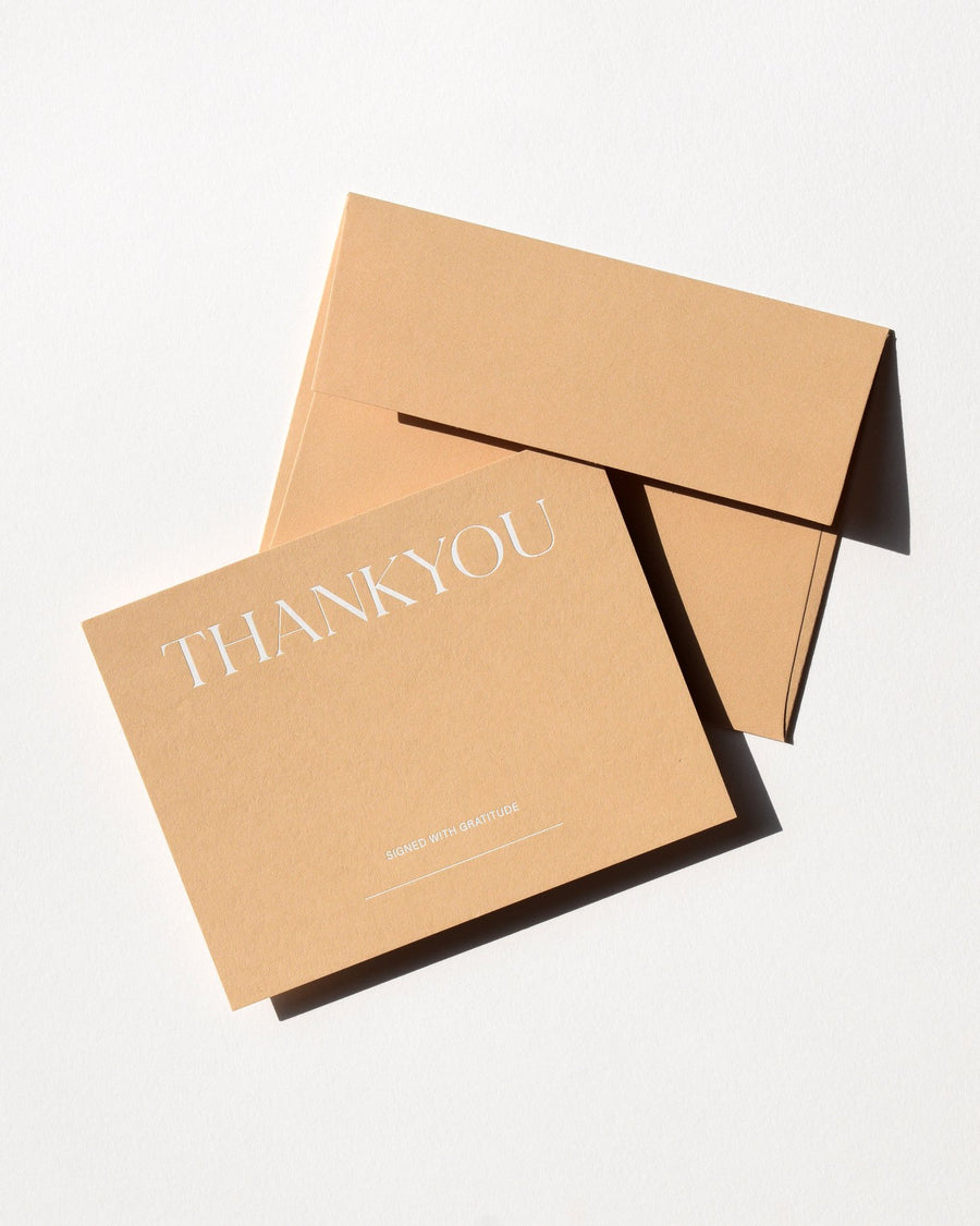 Tan Thank You Cards With White Foil